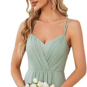 Elegante Abito da Sposa con Scollo a V e Schiena Scoperta, Nuovo Modello in Chiffon Plissettato <span class=keywords><strong>Verde</strong></span> Menta per <span class=keywords><strong>Damigelle</strong></span> - Product Image 5