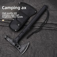 Hache tactique multifonctionnelle polyvalente, lame de bushcraft en acier inoxydable 420, tranchant de coupe de 9,7 pouces, pour la défense personnelle en extérieur