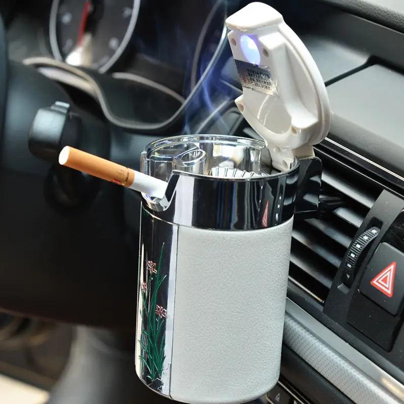 Portable LED Light Outlet Universal Cigarette Cylinder Holder Car Ashtray Accessories