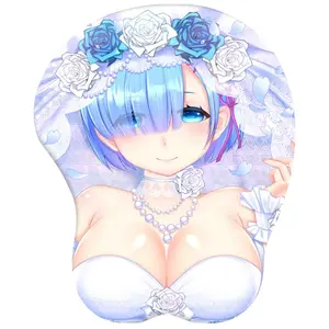 All'ingrosso Kawaii Sexy Rem Anime Mouse Pad 3D tappetini per Mouse da Gaming in Gel carino tappetino per Mouse con supporto da polso azzurro