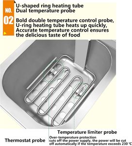 Friteuse professionnelle double 10+10L avec contrôle de température, bac à huile amovible, panier en acier inoxydable, économie d'énergie - Product Image 2