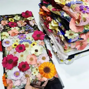 2024 nouveau Design mariée broderie Tulle robe de mariée Net Applique maille Floral 3D fleur dentelle tissu