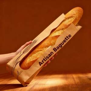 Sacs en papier kraft personnalisés durables pour pain français, avec fenêtres transparentes, en matériaux recyclés, impression sérigraphique, vente en gros - Product Image 4