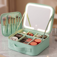 Sac de maquillage de voyage portable et réglable, personnalisable OEM & ODM, multi-usages, 3 couleurs de lumière, étanche, avec miroir LED