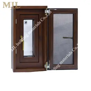 Ventanas abatibles de madera revestidas de aluminio con mosquitera inoxidable con madera de roble rojo americano