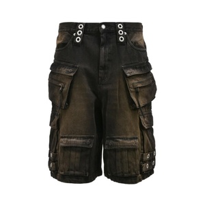 Pantalones Cortos Cargo de Mezclilla para Hombre, Estilo Vintage, con Múltiples Bolsillos y Ojales, Lavados - Product Image 4