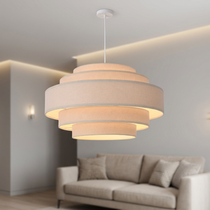 Fabric LED Pendant <b>Light</b> E14 3500K Warm White Voice Control Adjustable Height Black <b>Drum</b> <b>Shade</b> for Bedroom Hotel Ceiling Mount - Product Image 2