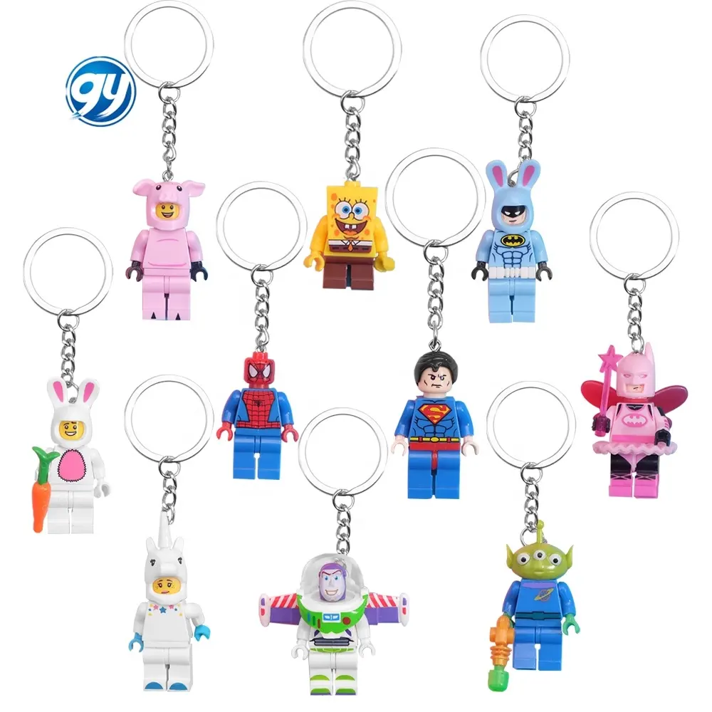 GY Keychain PVC 3D Building Block style Ring Superhero For Kids Best Gifts Cartoon Key Chain