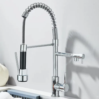 Robinet de cuisine monocommande en acier inoxydable SUS304, à poser sur comptoir, multifonctionnel, eau chaude et froide, design moderne, finition brossée, avec douchette extractible, pour hôtels