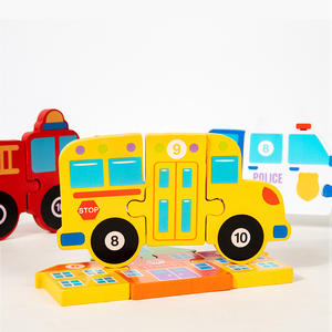 蒙特梭利2in1拼图绘图板职业车辆形状分类3D积木游戏儿童男孩女孩益智玩具 - Product Image 5