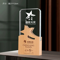 Trophée personnalisé en verre et cristal écologique avec base en bois poli, impression UV, logo gravé au laser, par XinLai
