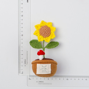 Decoración del hogar Navidad <span class=keywords><strong>Artificial</strong></span> tejido girasol gran hilo de lana flores falsas ramo tejido planta en maceta Flor de punto - Product Image 6
