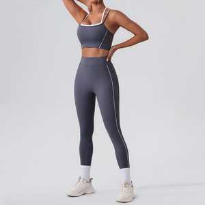 Ensemble de sport femme <span class=keywords><strong>color</strong></span> block avec débardeur à double bretelles pour la gym, le Pilates, le yoga et le tennis – Tenue de sport élégante - Product Image 4