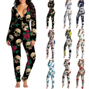 Bán buôn tùy chỉnh mở đáy quần dành cho người lớn đồ ngủ với Butt Flap cho phụ nữ Pyjama Femme một mảnh in onesie