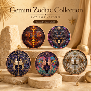 Moneta Segno Zodiacale Gemelli in Rame Puro 999 da 1 oz, Rilievo 3D ad Alta Definizione, Colorazione UV, Effetto Proof-like, Oggetto da Collezione in Metallo con <span class=keywords><strong>Oroscopo</strong></span> - Product Image 1