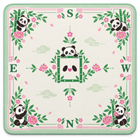 Tapis de Mahjong de Luxe Moderne Américain, Motif Floral en Acrylique Panda, Empreinte de Patte Directionnelle Rose Vert, Design Personnalisé pour 4 Joueurs