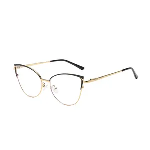 2024 Hot Sale High Quality Glasses Diamond Computer Anti Blue Light Glasses Transparent Metal Cat Eyewear Glasses