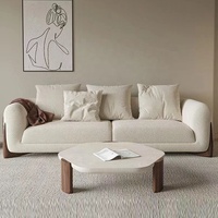 Juego de Sofás Moderno y Sencillo GEDO Estilo Nórdico en Tela Crema para Apartamento Pequeño Estilo Japonés Wabi-Sabi con Lana de Cordero para Sala de Estar