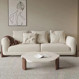 Set Divani Moderno Semplice GEDO Nordic in Tessuto Crema per Piccoli Appartamenti in Stile Wabi-Sabi Giapponese con Lana di Agnello per Soggiorno - Product Image 2