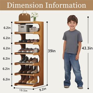 Support de rangement pour chaussures BH en bambou, étagère à chaussures autoportante à 7 niveaux, étagère à chaussures verticale pour placard étroit, entrée, <span class=keywords><strong>couloir</strong></span> - Product Image 2