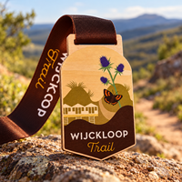 Médaille sportive en bois personnalisée pour les événements de course en trail avec impression UV et ruban personnalisé