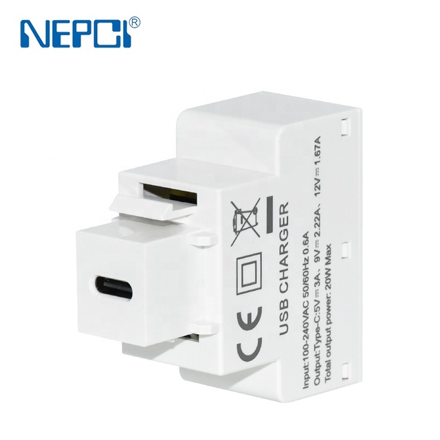 NEPCI 20W Quick Charge Keystone Jack USB C Charger XJY-USB-34C-20C Fast Charging Keystone USB