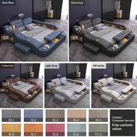 Modernes, intelligentes, multifunktionales, verstellbares, weiches Holzbett mit integriertem Projektor, Bluetooth-Lautsprecher, Kingsize-Plattformbett mit Stauraum