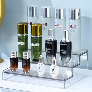 Rak Display Riser akrilik Bening, rak Display akrilik 4 tingkat untuk pengatur penyimpanan parfum kosmetik makanan penutup kue