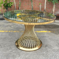 Mesa Redonda de Acero Inoxidable con Tapa de Cristal Estable para Banquetes de Boda, Cenas y Recepciones