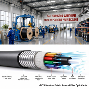 สายเคเบิลใยแก้วนำแสงหุ้มเกราะ GYTS GYTA แบบ 2-288 คอร์ G652D โหมดเดี่ยว สำหรับภายนอกอาคาร หุ้มด้วยเหล็กและเทปเหล็ก หุ้มด้วย PE สำหรับฝังดินโดยตรง หรือวางบนอากาศ  รับผลิตแบบ OEM ODM - Product Image 1
