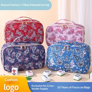 Nouvelle Trousse de Rangement <span class=keywords><strong>Mahjong</strong></span> Imprimée <span class=keywords><strong>Fleurs</strong></span> en Polyester Grande Capacité Portable Multifonctionnelle pour Voyage et Toilette - Product Image 3