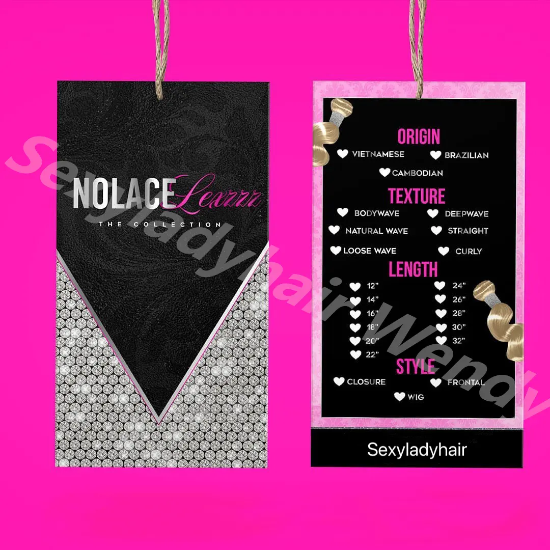 WY2 Custom Black Paper Hang Tag Luxus Goldfolie Hangtag für Mode Kleidung Haar verlängerung Tags und Etikett