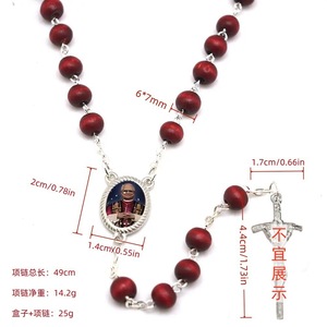 Collar Decorativo con Cruz de Oración Religiosa, <span class=keywords><strong>Papa</strong></span> XIV, Pétalos de Rosa Roja, Madera Perfumada, Hecho a Mano, Rosario Católico de Madera del <span class=keywords><strong>Papa</strong></span> León - Product Image 5