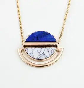 Männer 18k gold überzogene natur lapis und howlite stein planeten frauen lange pullover kette halskette kette edelstahl