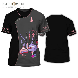 Cestomen <span class=keywords><strong>เสื้อ</strong></span>ทีเชิ๊ตสำหรับช่างตัดผมร้านทำเล็บเครื่องแบบเทคโนโลยี3D สั่งพิมพ์โลโก้ได้ตามต้องการ - Product Image 4