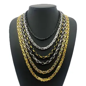 18K 24K Goud Geen Aanslag Link Chain Zilver Grijpende Kettingen Royal 4Mm 5Mm 6Mm 8mm Rvs Byzantijnse Collier