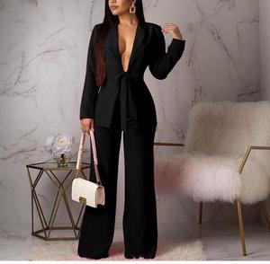 Nuovo Completo da <span class=keywords><strong>Donna</strong></span> a Tinta Unita con Cintura, <span class=keywords><strong>Abbigliamento</strong></span> da Ufficio, Set Professionale Casual da <span class=keywords><strong>Donna</strong></span> in Due Pezzi - Product Image 4