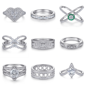 แหวนเงินแท้ S925 สไตล์ฮิปฮอปสำหรับเจ้าสาว ประดับเพชรทรงกลมคิวบิกเซอร์โคเนีย แหวนหมั้นแบบวงแหวนล้อมเพชร ดีไซน์หรูหรา เหมาะสำหรับงานแต่งงาน ของขวัญเครื่องประดับสำหรับงานปาร์ตี้ - Product Image 1