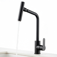 Keran Dapur Keramik Modern Hitam dari Baja Tahan Karat 304 dengan Pegangan Tunggal, Leher Panjang, Air Panas/Dingin, dan Semprotan Tarik Turun.