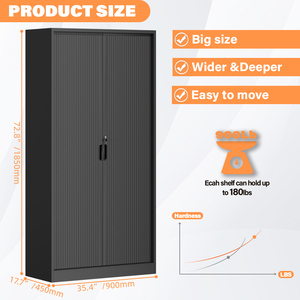 Promotion : Armoire de classement métallique moderne noire à 2 portes coulissantes à volets roulants en acier - Product Image 5