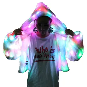 Moda san valentino LED Crop giacca di pelliccia di volpe Costume vestiti di natale LED cappotto di pelliccia sintetica con cappuccio leggero