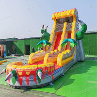 Toboggan gonflable sur le thème de la jungle T-Rex, qualité commerciale, toboggans aquatiques gonflables pour la cour avec piscine pour enfants et adultes avec souffleur