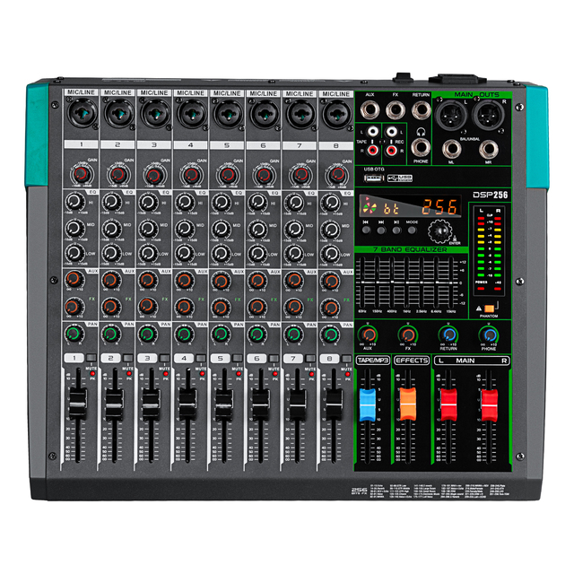 High Quality PA8 Professional Audio Console Mixer 8-Channel DJ Controller with 256 Reverb Effects