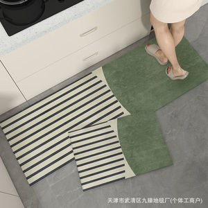 Alfombra de Cocina con Patrón Geométrico Rectangular Antideslizante, Absorbente de Agua y Aceite, de Terciopelo Cristalino Grueso, Juego de 2 Piezas - Product Image 3