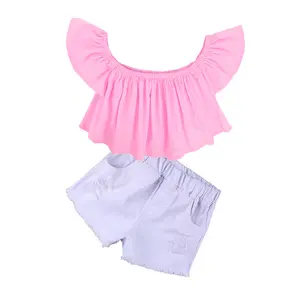 Vêtements décontractés pour enfants, vente en gros, couleur unie rose, tenue d'été, bon marché, pour filles rondes, vente en gros, nouvelle collection