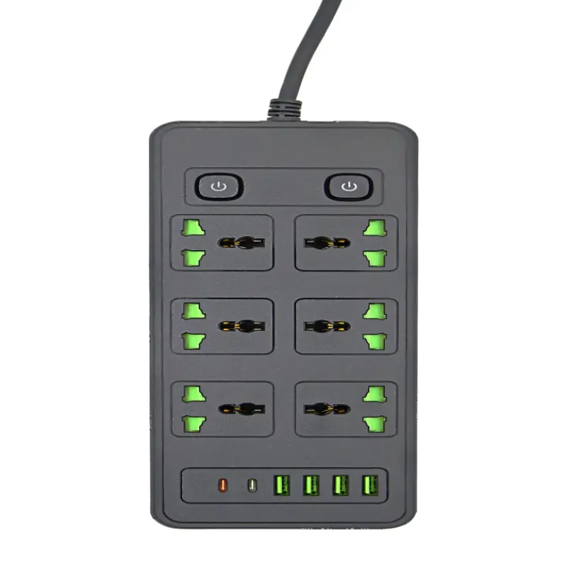 Enchufe inteligente, protección contra sobrecarga, enchufe de extensión de alimentación negro con USB, dos interruptores, enchufes del Reino Unido