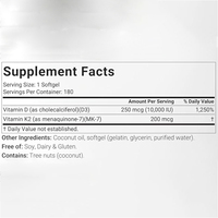 Richtek Vitamine D3 10 000 UI + K2 MK-7 200 µg avec Huile de Coco Complexe 2-en-1 Vitamines D & K Force Maximale Facile à avaler