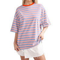 T-shirts d'été à rayures à manches courtes pour femmes Pullover Tops à col en O Harajuku Female Casual Loose Tees 2025 Ladies Basic Shirts