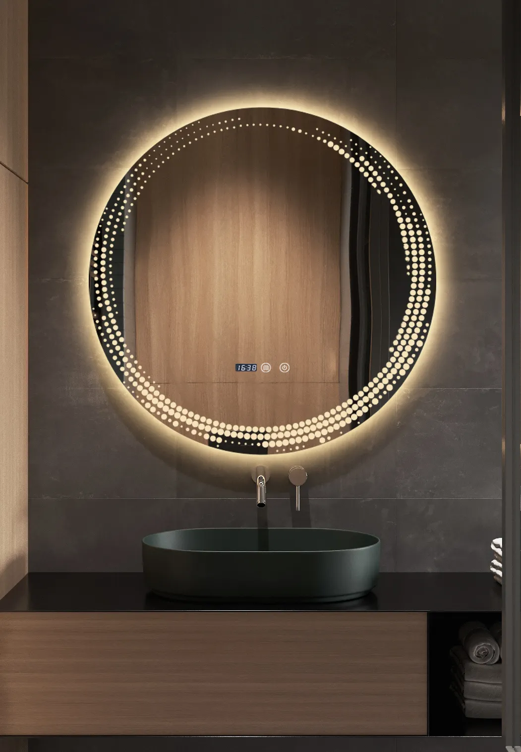 Toptan otel ev dokunmatik ekran ayna akıllı buğu giderici banyo aynası arkadan aydınlatmalı banyo LED ayna