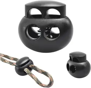 Spring Cord Lock End Stopper Fastener Slider Toggles Clip Double Hole Round Ball Plastic for Drawstrings Lanyard Paracord